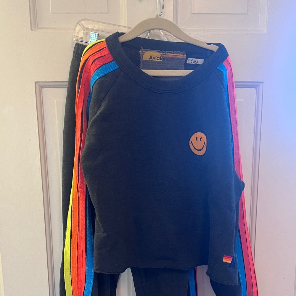 Aviator Nation Smiley Face cropped sweatshirt size XS